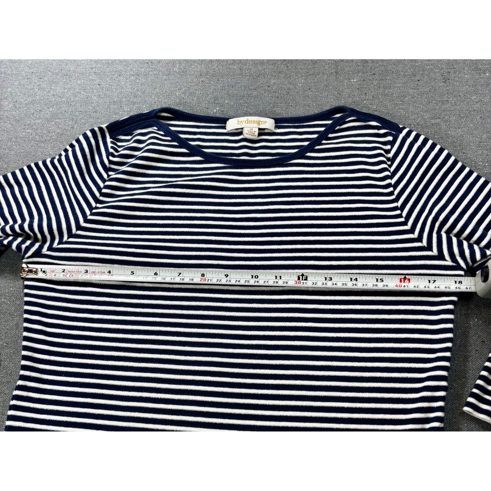 by design Navy White Striped Metallic Sparkle 3/4 Sleeve Boat Neck Top Medium - Picture 4 of 8